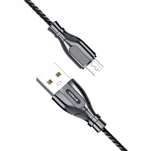 Syrox C121M Ultron Metal Örgü Micro USB Data/Şarj Kablosu 2.0A 1mt Siyah - 2