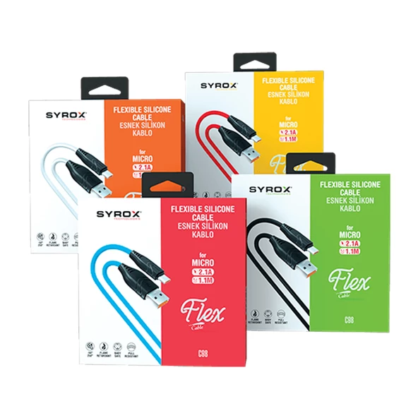 Syrox C98 Micro USB Flex Silikon Data/Şarj Kablosu 2.1A 1.1mt - 10