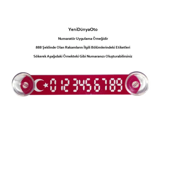 2 ADET Kırmızı-Beyaz Ay Yıldız Araç Park Telefon Numaratörü Tel No Gösterici Numaratik YDNMR211 - 2