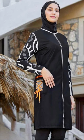 ADASEA 2213 SİYAH TAM BOY TASARIM  TESETTÜR MAYO - Resim 3