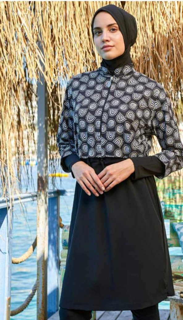 Adasea 0555 MARESİVA Siyah 2 Li Tarz Tasarım Tesettür Mayo - 4