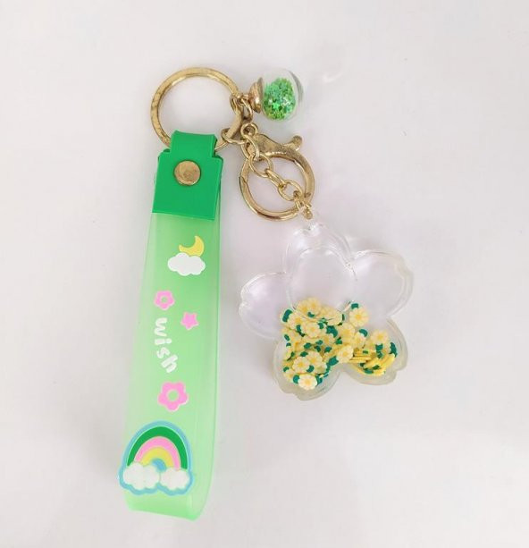 İçi Sulu Yıldızlı Yüzen Çiçekli Anahtarlık Çanta Süsü Oyuncak 12433 - Resim 3