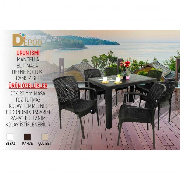 Mandella Elit 70x120 6 Kişilik Defne Koltuk Masa Takımı Eko Kahverengi - 3