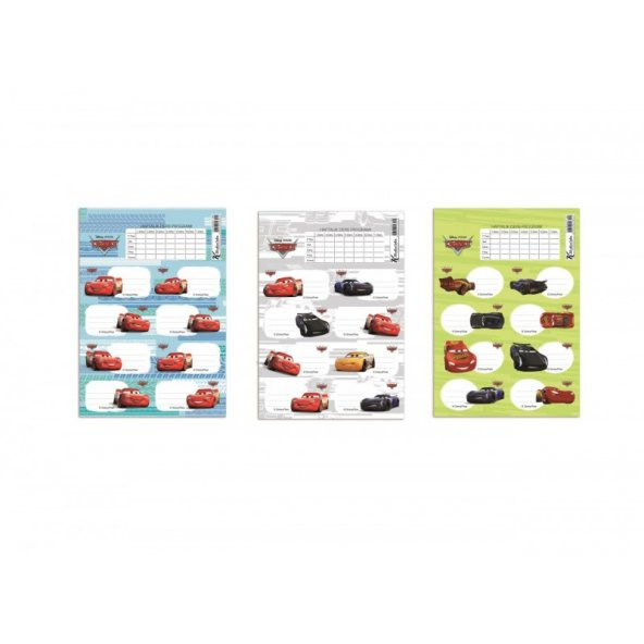 Keskin Color Okul Etiketi Ders Programlı Cars 3 LÜ 220130-33-1-LI-PKT