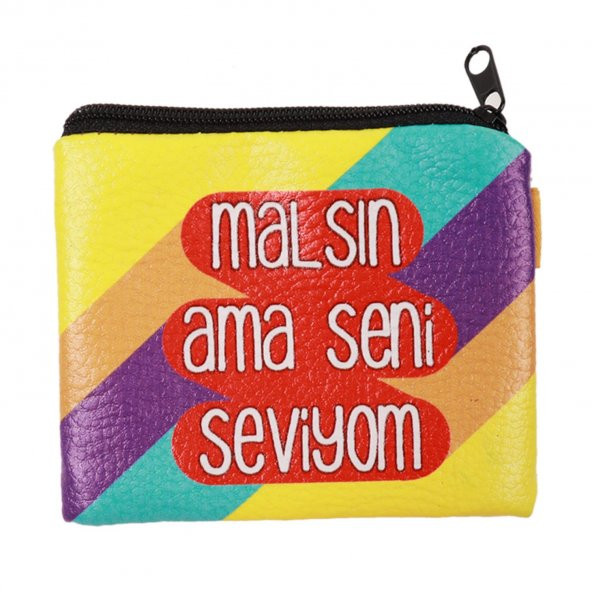 RENKLİ MALSIN AMA SENİ SEVİYORUM TASARIM SÜET BOZUK PARA CÜZDANI