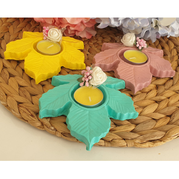 3'lü Kokulu Taş Yaprak Mumluk - 3