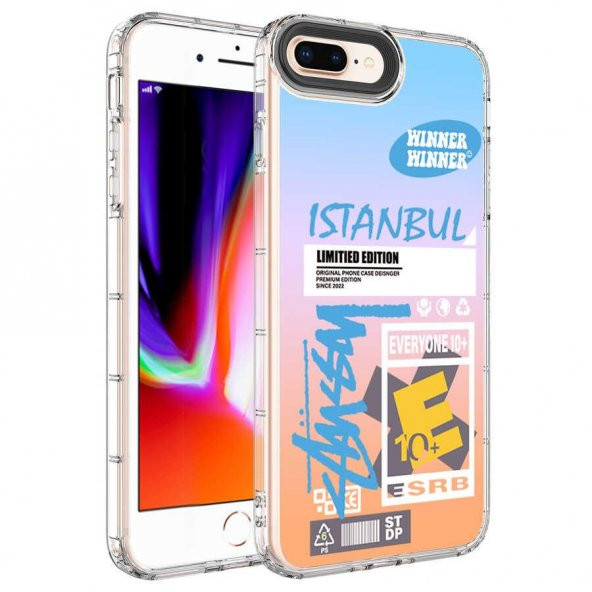 iPhone 8 Plus Kılıf Renkli Desenli Sert Silikon Zore Korn Kılıf