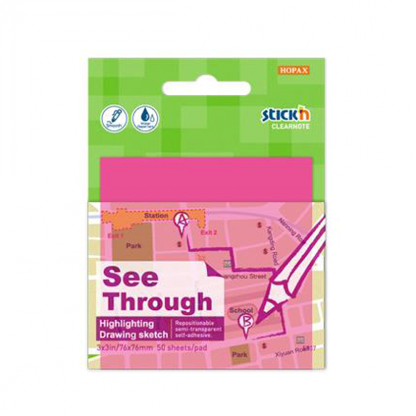Hopax Stıckn Yapışkanlı Not Kağıdı Yarı Saydam 50 YP 76x76 Neon Pembe 21711 - 2