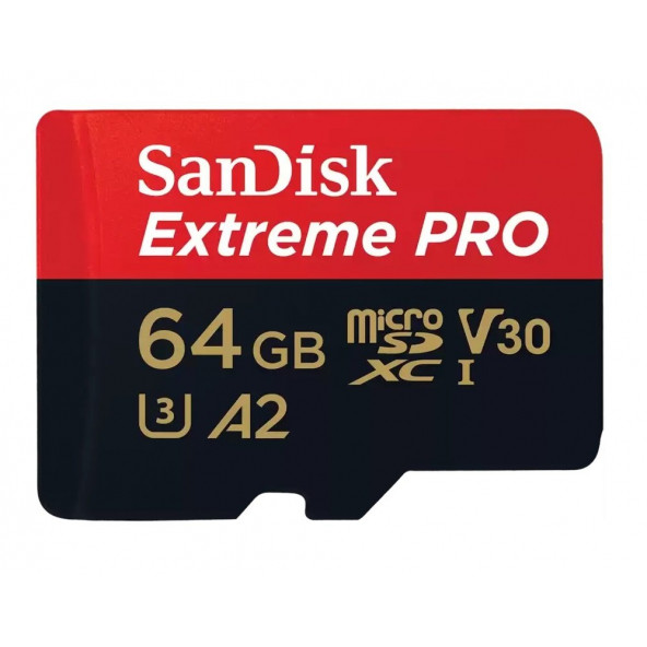 SanDisk Extreme Pro 64GB 200/90MB/s microSDXC UHS-I A2 V30 Adaptörlü Hafıza Kartı SDSQXCU-064G-GN6MA