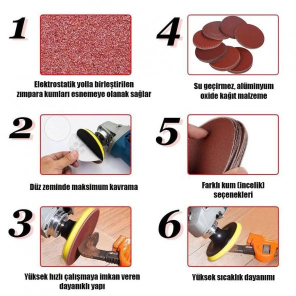 50 Adet Cırt Zımpara 115 mm Spiral Avuç Taşlama (Karma Paket) - Resim 2