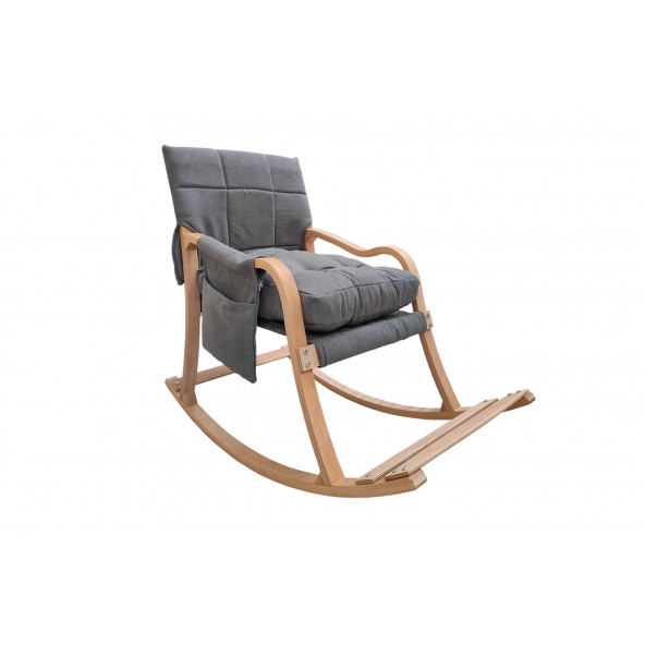 Mobildeco Paşa Ahşap Şezlong Sallanan Sandalye ve Dinlenme Koltuğu gri