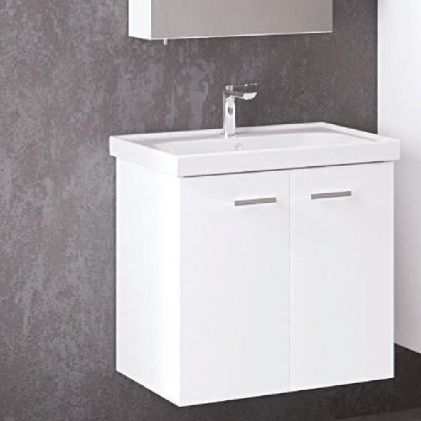 Denko Terra 65 cm MDF Beyaz Banyo Dolabı Alt Modül ve Lavabo