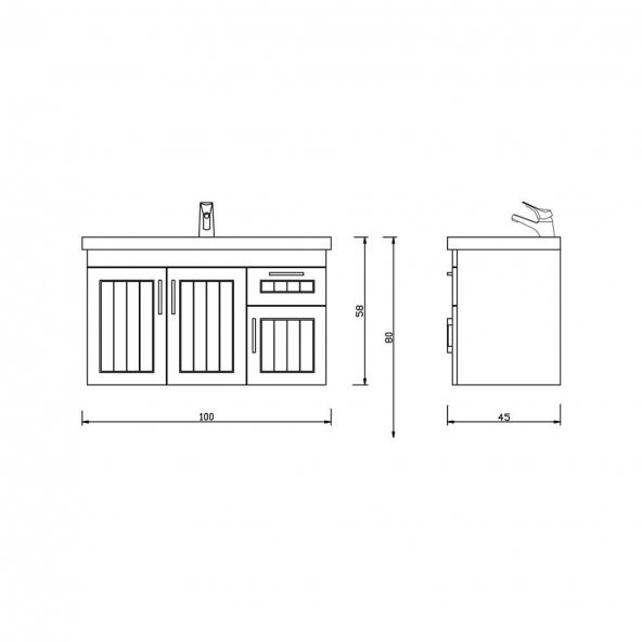 Turkuaz Frame Etajerli Lavabo 100 45 cm ve Lotus 100 Banyo Dolabı - 2