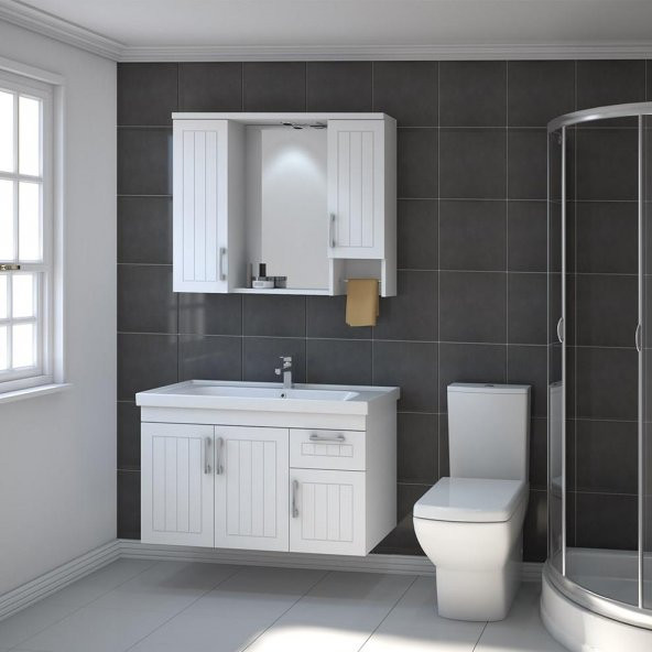 Turkuaz Frame Etajerli Lavabo 100 45 cm ve Lotus 100 Banyo Dolabı - 3