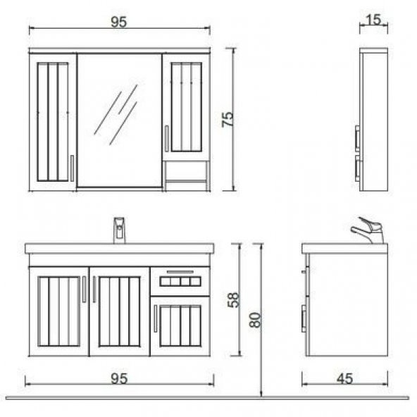 DENKO Lotus 100 cm MDF Lake Banyo Dolabı Takımı - 2