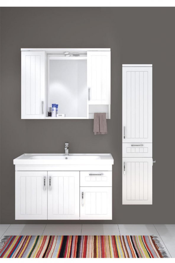 Denko Lotus 100 cm MDF Üzeri Lake Banyo Takımı ve Boy Dolabı