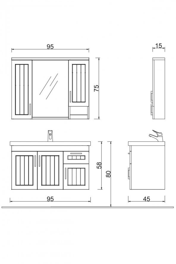 Denko Lotus 100 cm MDF Üzeri Lake Banyo Takımı ve Boy Dolabı - 2