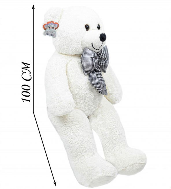 100 Cm Beyaz Renk Papyonlu Ayıcık 100 Yerli Üretim - 3
