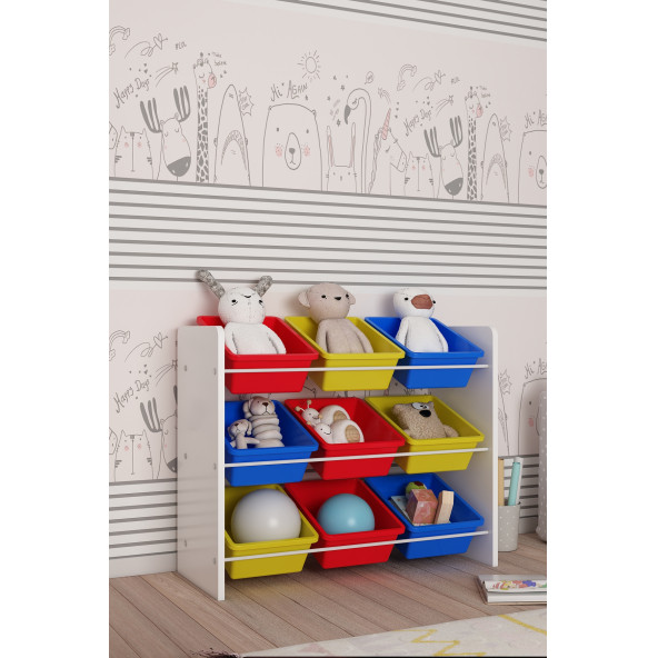 Mordeka Renkli 9 Sepetli Montessori Oyuncak Dolabı - 4