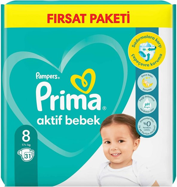 Prima Bebek Bezi Aktif Bebek 8 Beden 31 Adet Fırsat Paketi