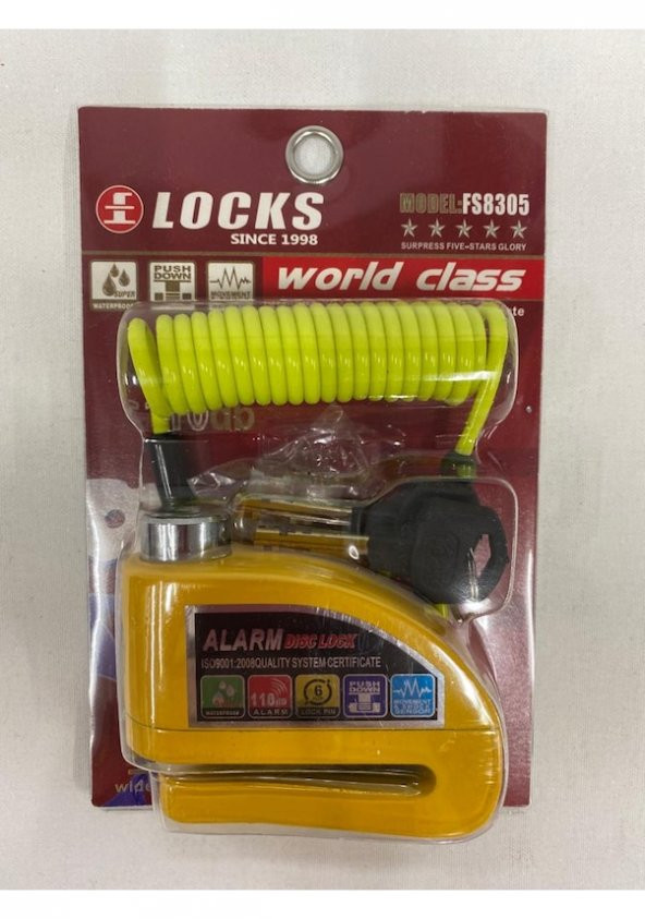 Class Locks 110 Db Sarı Alarmlı Disk Kilidi (hatırlatıcı Kablo Hediye)