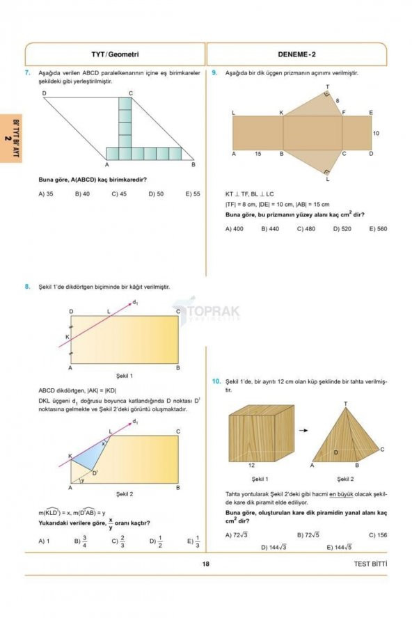 Toprak Tyt-Ayt Geometri Deneme Kitabı (20Li) - 2