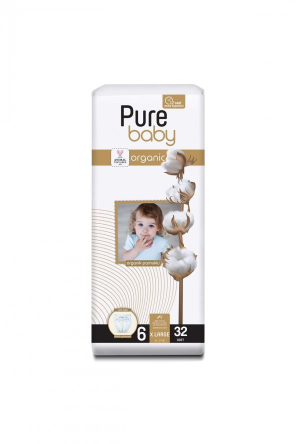 Pure Baby  Organik Pamuklu Cırtlı Bez Tekli Paket 6 Numara Xlarge 32 Adet - 2