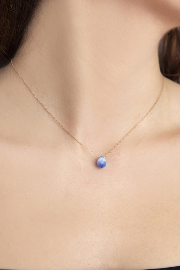 Faset Kesim Mavi Kolye 925 Ayar Gümüş Kolye