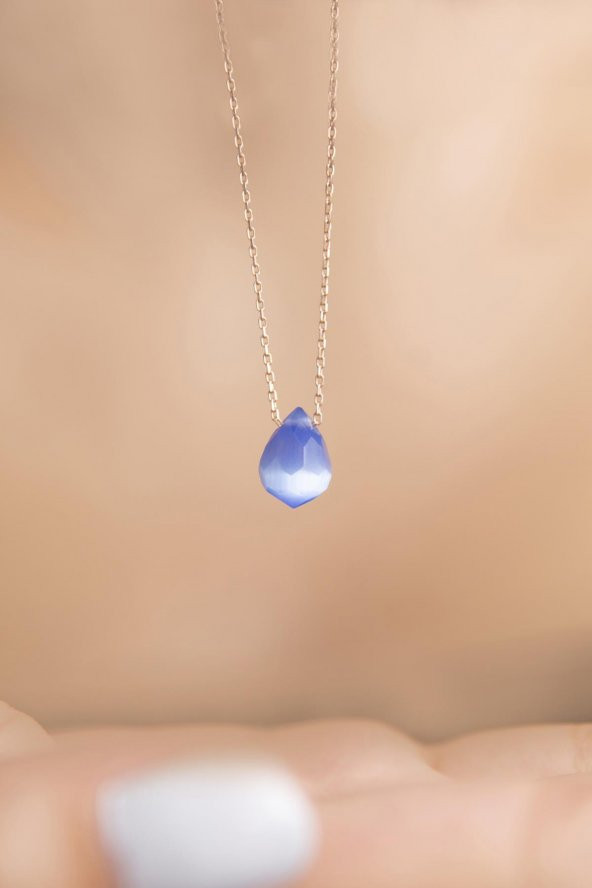 Faset Kesim Mavi Kolye 925 Ayar Gümüş Kolye - 2