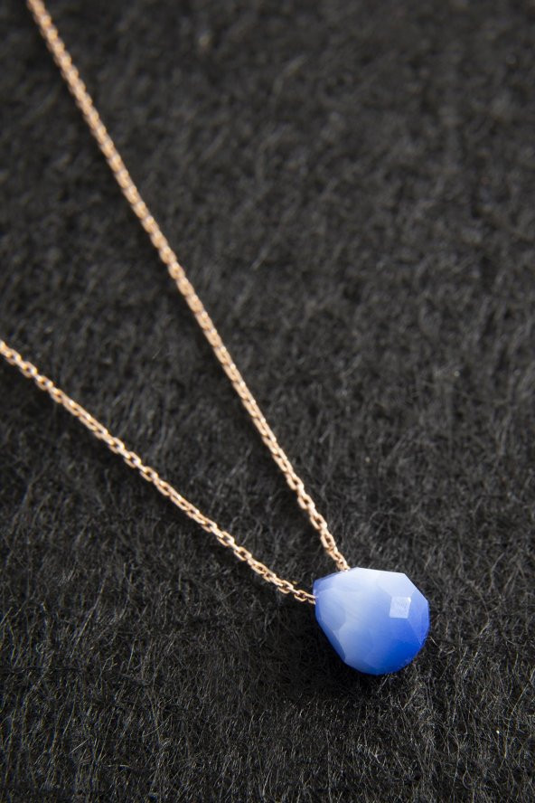 Faset Kesim Mavi Kolye 925 Ayar Gümüş Kolye - 3