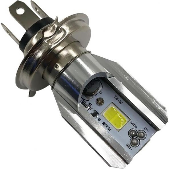 H4 BA20D Dc 12V 6500K Cob LED Motosiklet Beyaz Işın Far Ampul - 4
