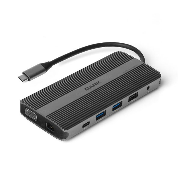 Dark USB 3.1 Type-C 12 in 1 Gigabit Ethernet / HDMI / VGA / Display Port (DP) / 2x USB 3.0 & 1x USB 2.0 / USB Type-C & USB-C 100W PD (Power Delivery) / TF SD Kart Okuyucu / Kulaklık Çoklayıcı Çok Fonksiyonlu HUB