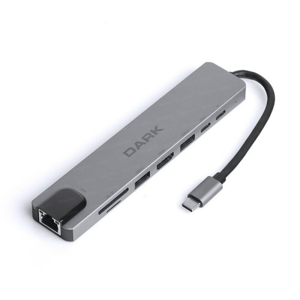 Dark USB 3.1 Type-C 8 in 1 Ethernet / HDMI / TF SD Kart Okuyucu / USB 3.0 - USB 2.0 / USB-C & USB-C PD Dönüştürücü Çevirici HUB