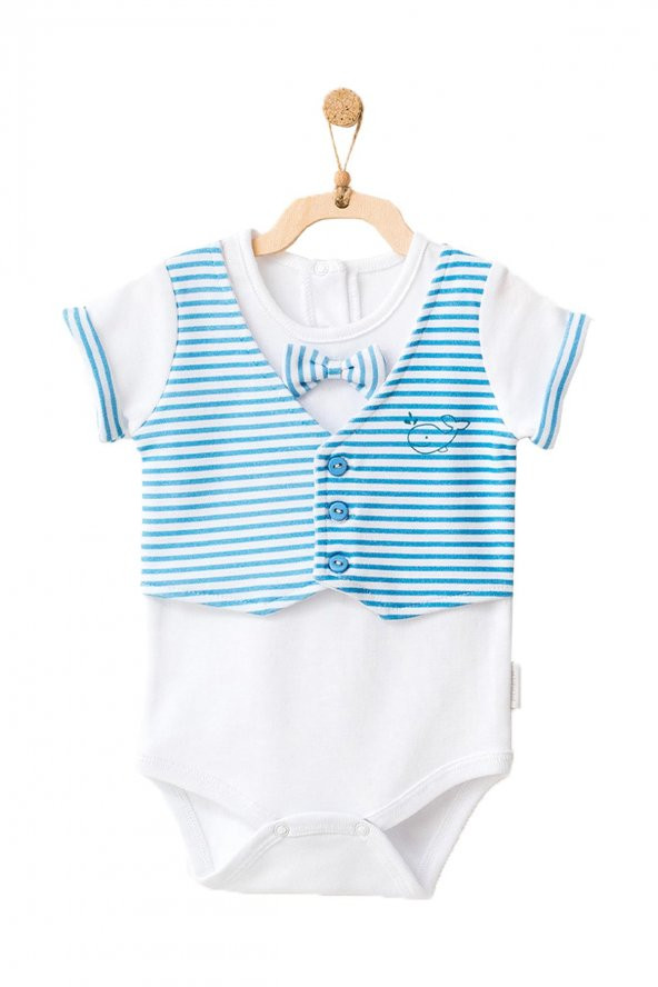 Andywawa Erkek Bebek Balina Motifli Papyonlu Tulum Şort Takımı AC21554R - 2