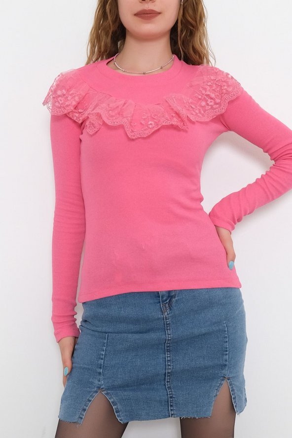Önü Tüllü Body Pembe - 10054.1187.