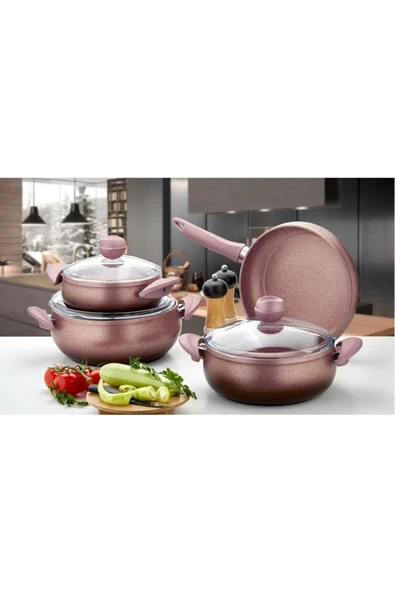Özlife 6043 Mayra 7 Parça Granit Tencere Seti Rose