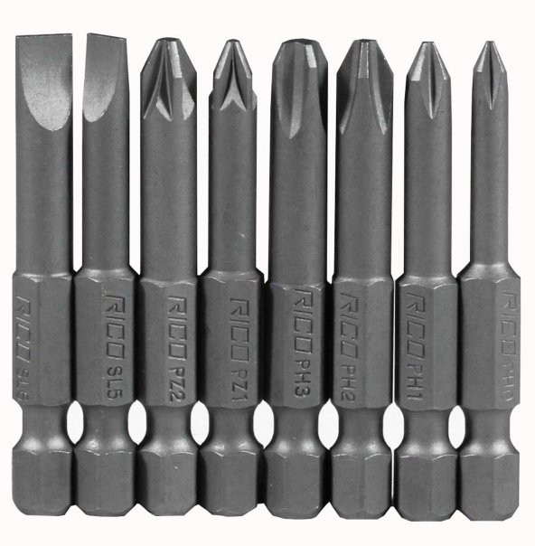 Rico 005-KK1130 Yıldız Düz Bits Uç Seti PH+PZ+SL 8 Parça 50 mm