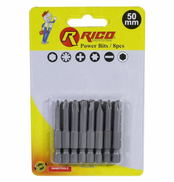 Rico 005-KK1130 Yıldız Düz Bits Uç Seti PH+PZ+SL 8 Parça 50 mm - 2
