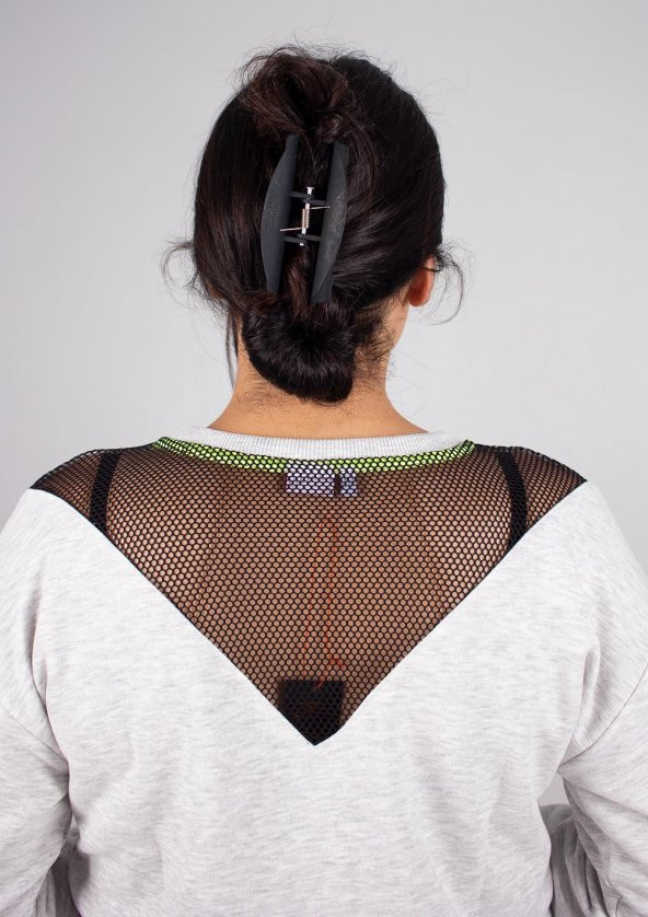 Truva Xxl Büyük Beden Kadın Sırt Tül Sweat Gri Swt019 - 2
