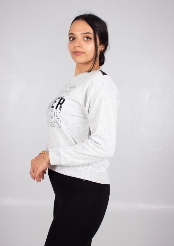 Truva Xxl Büyük Beden Kadın Sırt Tül Sweat Gri Swt019 - 5