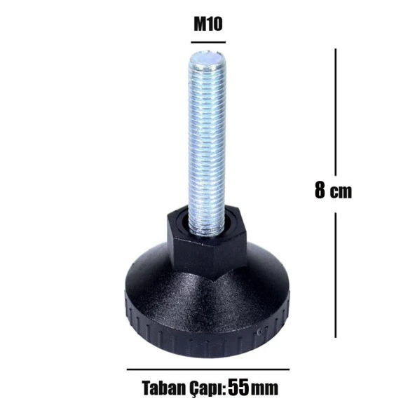 Rotil Ayak M10 55 mm Siyah Profil Ayağı 8 cm - 2