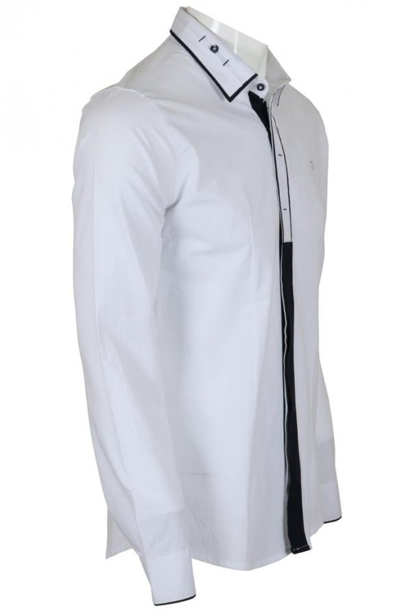 Erkek Beyaz Gömlek Dar Kesim Uzun Kollu RAR00918 - 2