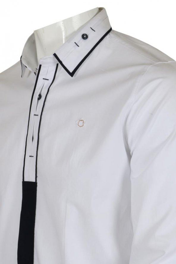 Erkek Beyaz Gömlek Dar Kesim Uzun Kollu RAR00918 - 4