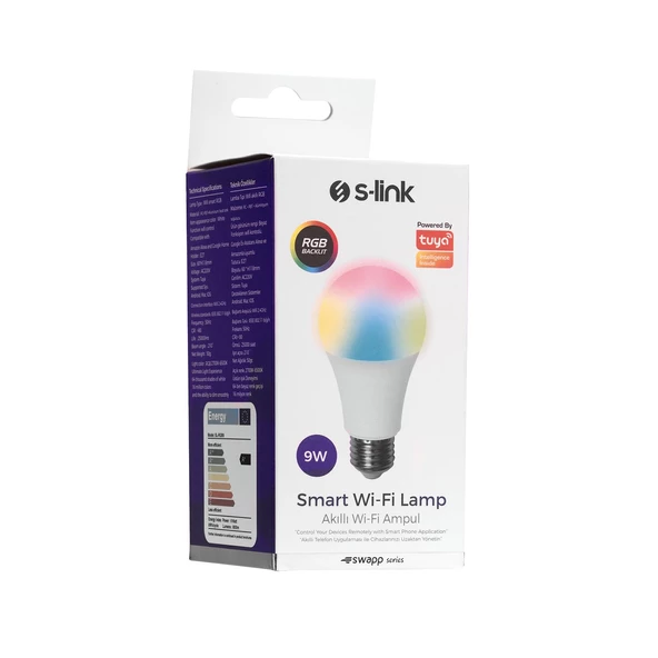 S-LINK SWAPP SL-RGB9 SMART / AKILLI RGB LAMBA / AMPUL 9W 50HZ 800LM WIFI TUYA DESTEKLİ - 6
