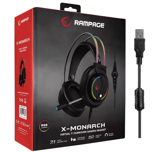 RAMPAGE RM-K17 X-MONARCH SİYAH USB 7.1 RGB HEADBAND GAMING MİKROFONLU OYUNCU KULAKLIĞI - 8