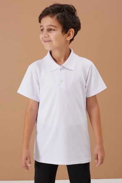 Unisex Kısa Kollu Polo Yaka Lakos T-shirt 6-13 Yaş 14576