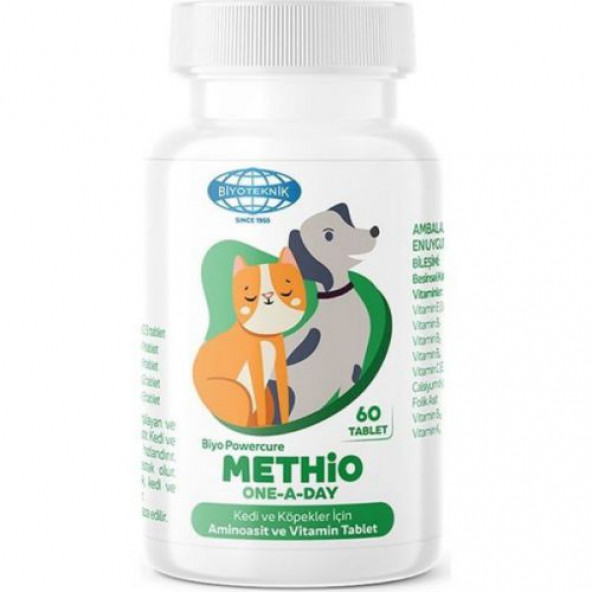 Biyo Biyoteknik Methio One A Day Kedi ve Köpek Vitamin 60 Tablet ( Kedi ve Köpekler için Protein )