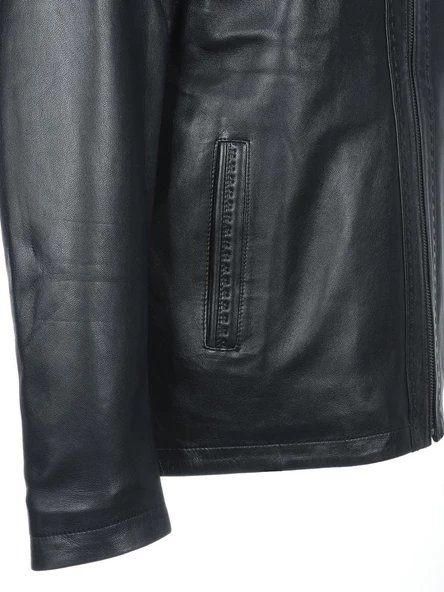 Punto Dikişli Klasik Spor Erkek Deri Mont Siyah Renk - 12