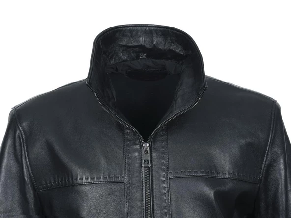 Punto Dikişli Klasik Spor Erkek Deri Mont Siyah Renk - 2