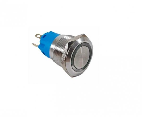"D-57" 19 mm Işıklı Metal Push Buton - Mavi